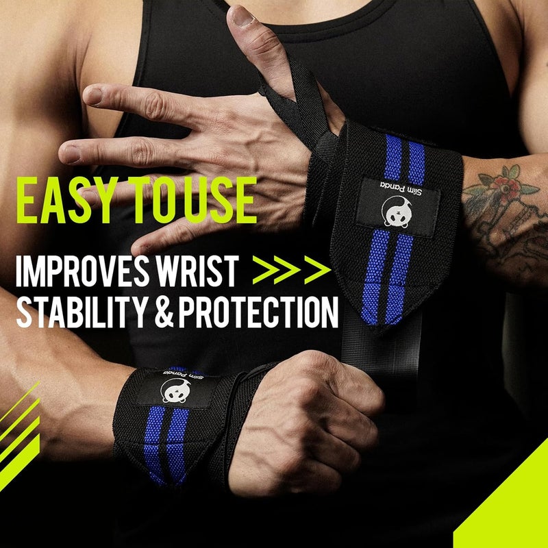 Slim Panda 1Pair Wrist Wraps Supports for Powerlifting, Bodybuilding & Weight Lifting, Breathable Adjustable Straps with Reinforced Thumb Loops, Workout Wrist Guards for Deadlifts, Bench Press & Squats, One Size Fits All Men & Women - Image 2